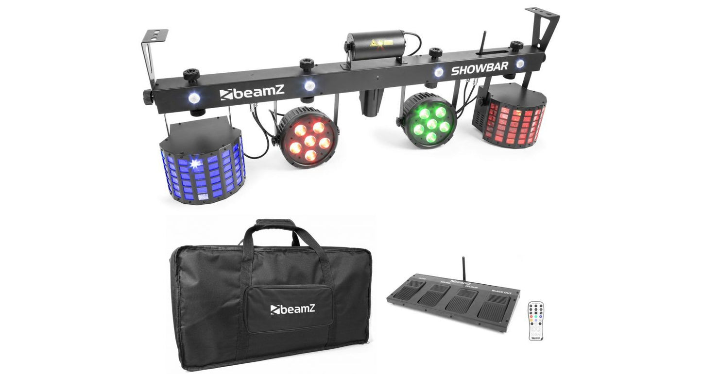SHOWBAR CON 2X FOCO PAR, 2X BUTTERFLY Y LASER R/G DMX IRC