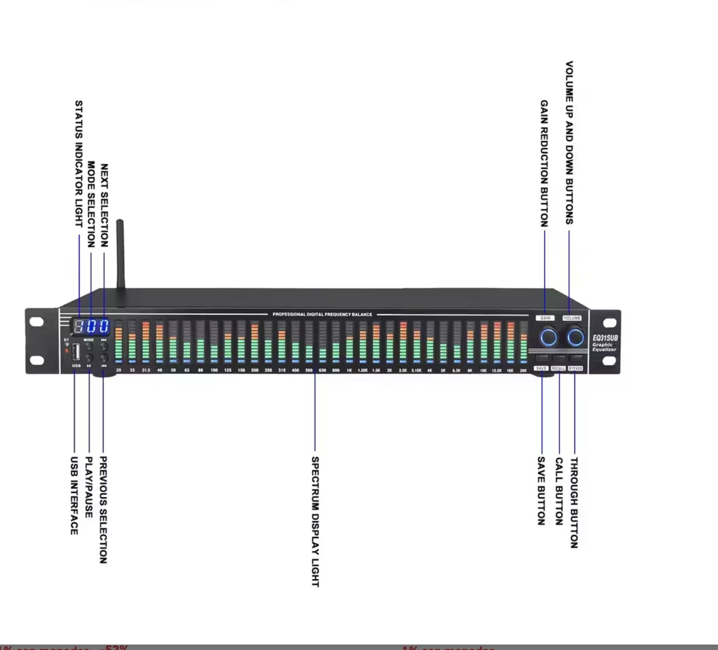 Ecualizador 31 bandas receptor Bluetooth Y Usb , Salida de sub