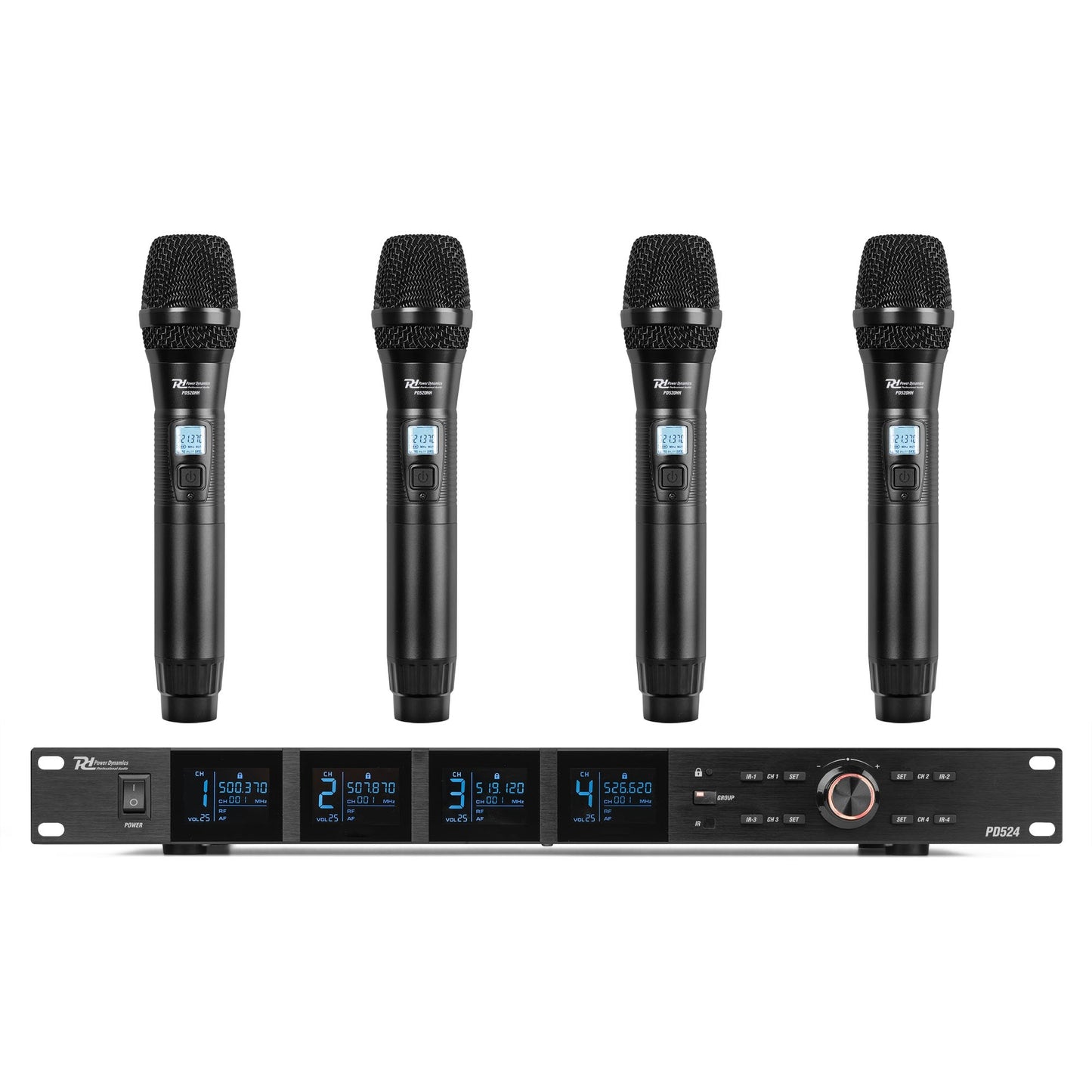 PD524 Set de micrófono inalámbrico UHF con 4 micrófonos de mano