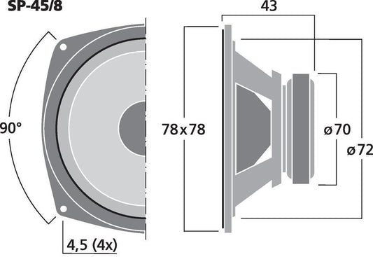SP-45/8 Altavoz de graves-medios, 20 W, 8 Ω