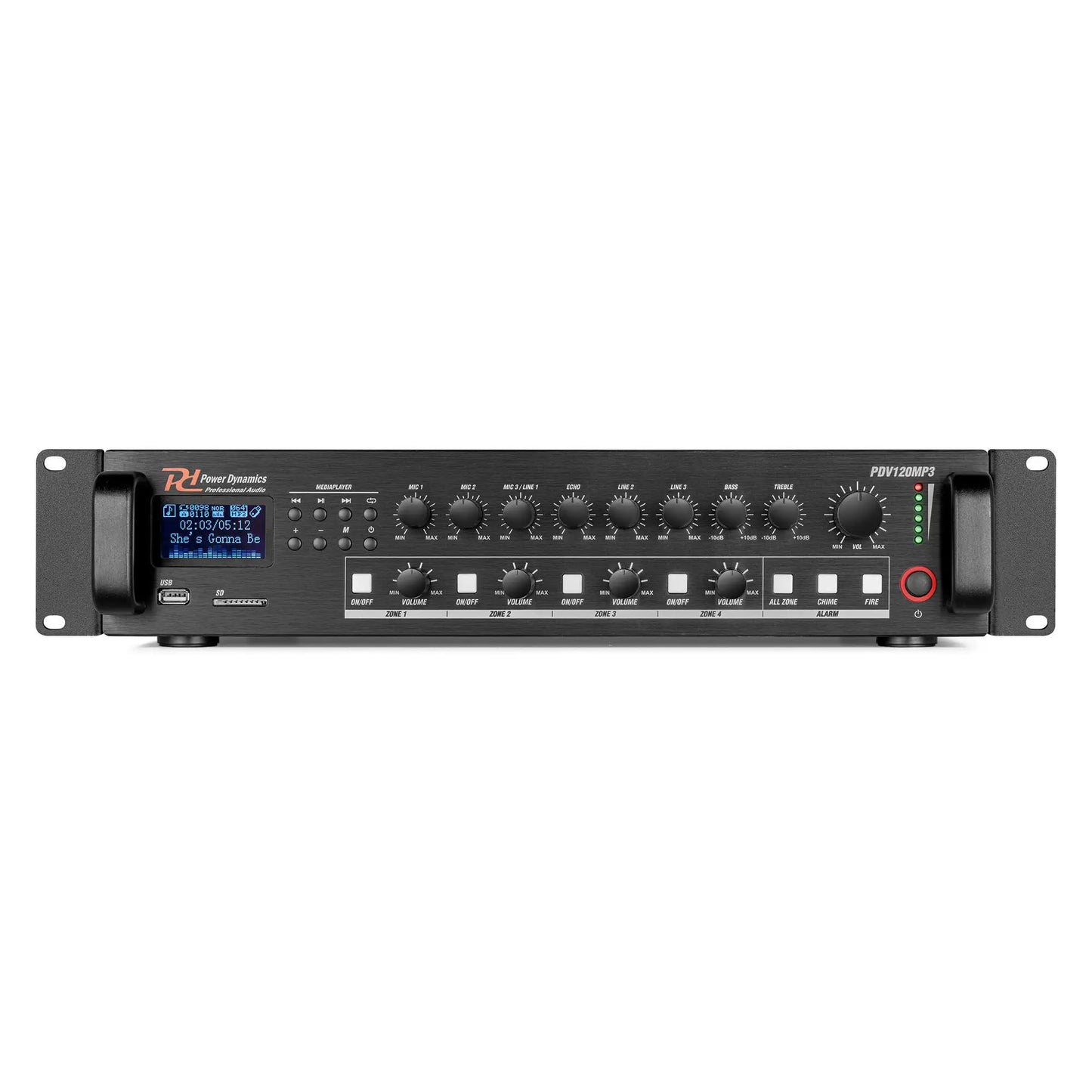 Power Dynamics Sistema de Sonido 4 Zonas PDV120MP3 + 12 Altavoces de Techo NCSP6B