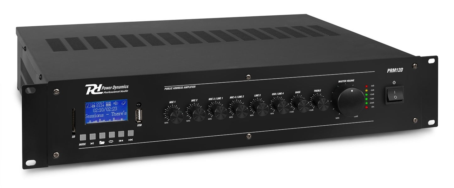 Power Dynamics PRM120 Mezclador Amplificador 100V 6 Canales 120W