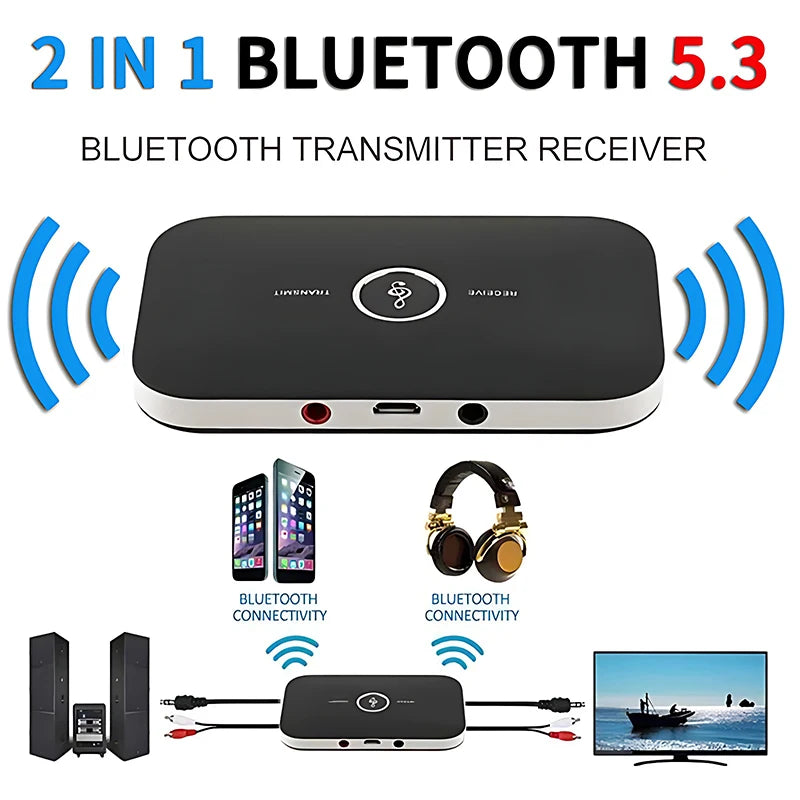 Receptor y Transmisor de Audio B6 2 en 1 — Bluetooth 5.3, AUX, RCA, USB y Dongle