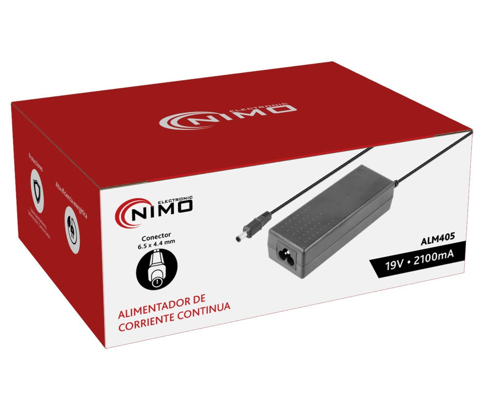 Embalaje NIMO ALM405, alimentador de 19 V y 2100 mA con conector 6,5 × 4,4 mm