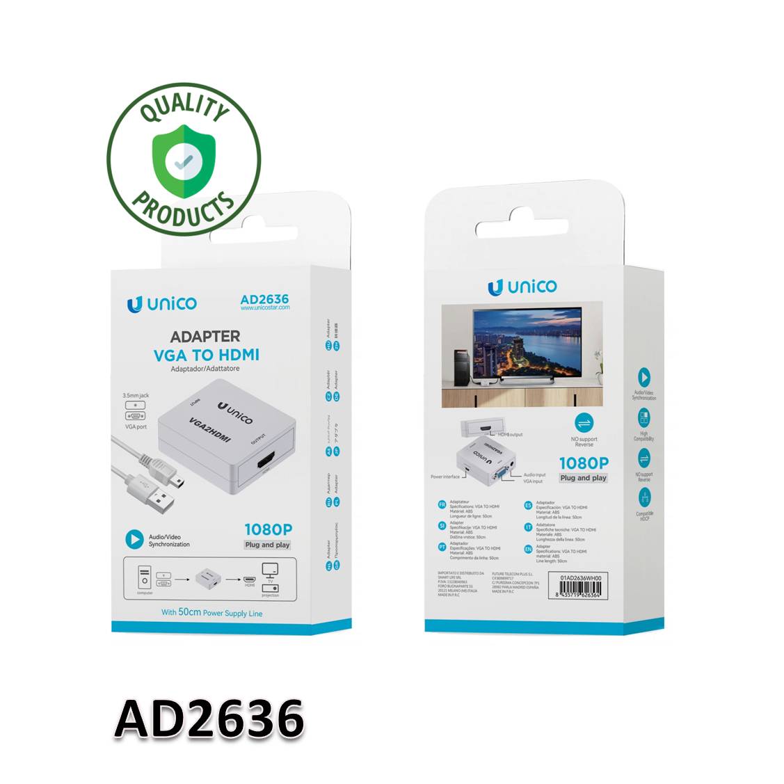 Adaptador UNICO AD2636 VGA-IN HDMI-OUT