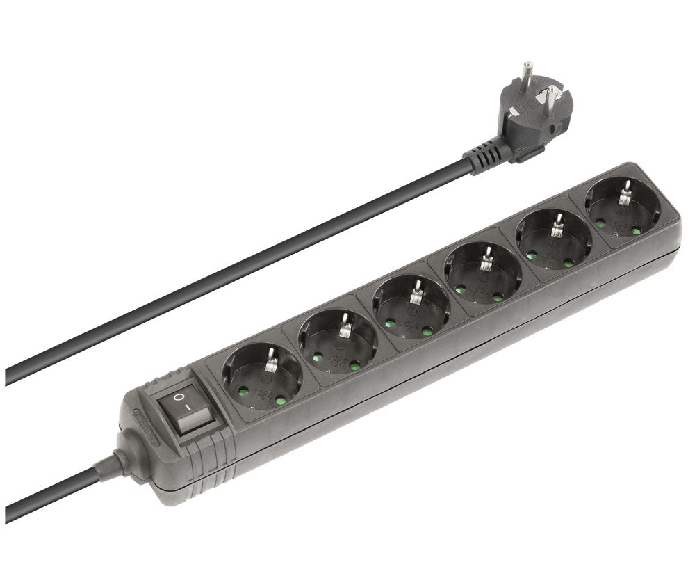 Regleta NIMO MEL243 6 Tomas Schuko con Interruptor Negra 1,5 m
