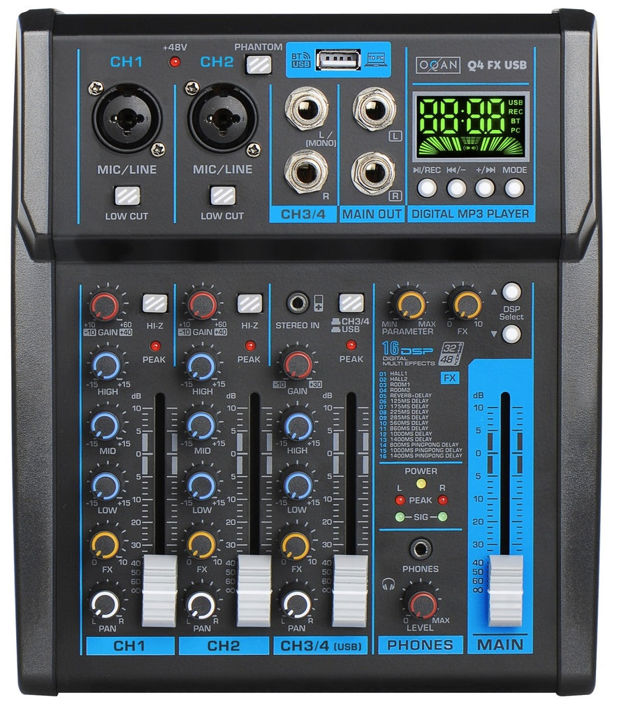 OQAN Q4 FX USB Mesa de mezclas de 4 canales con efectos
