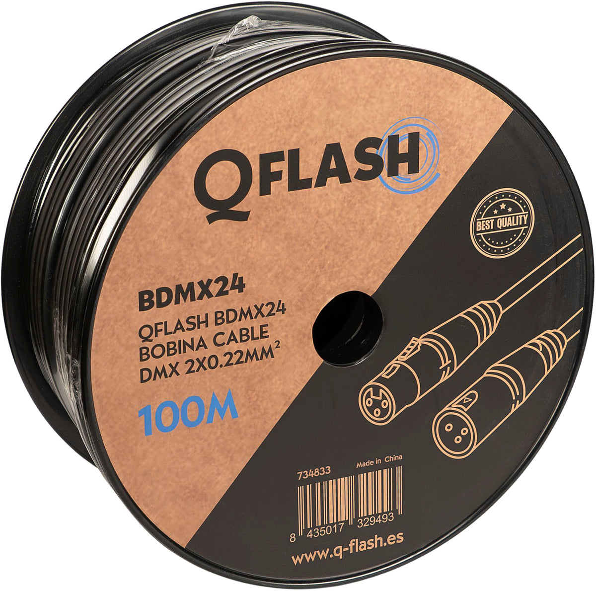 QFLASH BDMX24 Bobina de cable DMX 100 m, 2 × 0,22 mm²