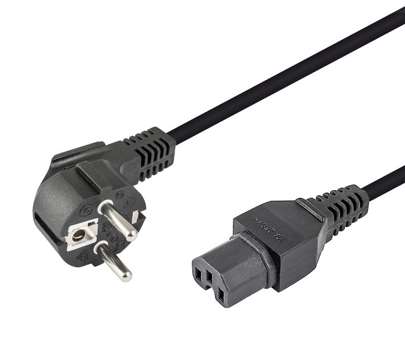 Detalle de los conectores Schuko acodado CEE 7/7 e IEC C15 del cable NIMO WIR1051
