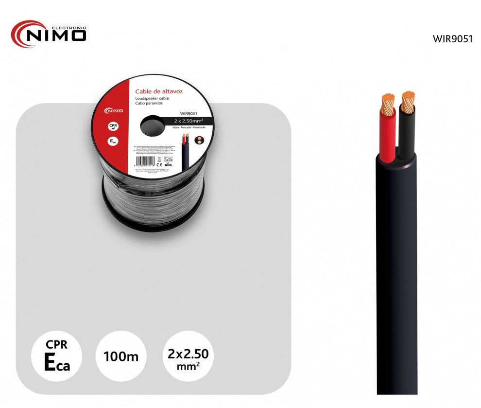 Cable para Altavoz Redondo Negro 2x2,5mm - Carrete 100m