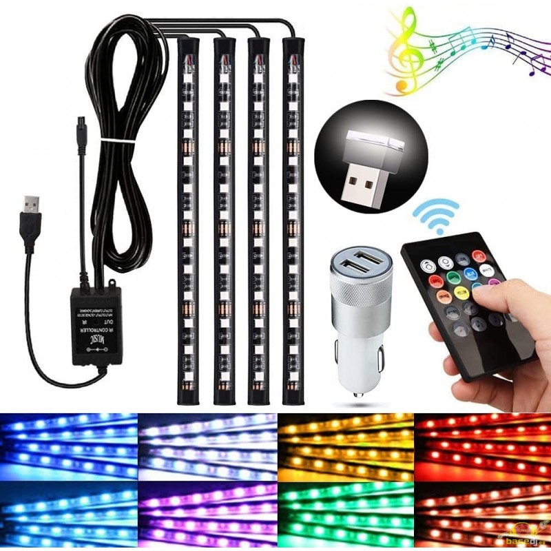 Juego tiras led coche usb