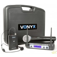 Vonyx WM512C Micrófonos inalámbrico VHF de mano y diadema con Display