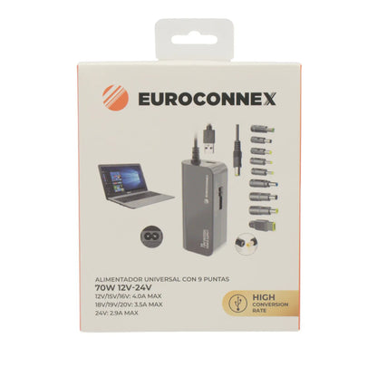 Embalaje EUROCONNEX 0108 alimentador 70 W 12–24 V con 9 puntas