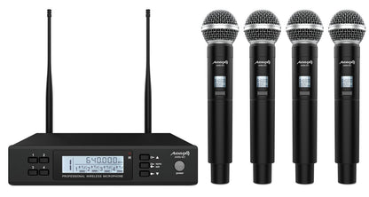 Audibax AWM 401 Sistema Inalámbrico Micrófono de Mano de 4 Canales UHF