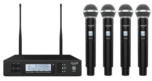 Audibax AWM 401 Sistema Inalámbrico Micrófono de Mano de 4 Canales UHF