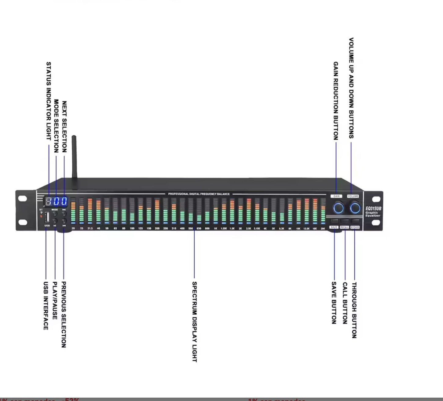 Ecualizador 31 bandas receptor Bluetooth Y Usb , Salida de sub