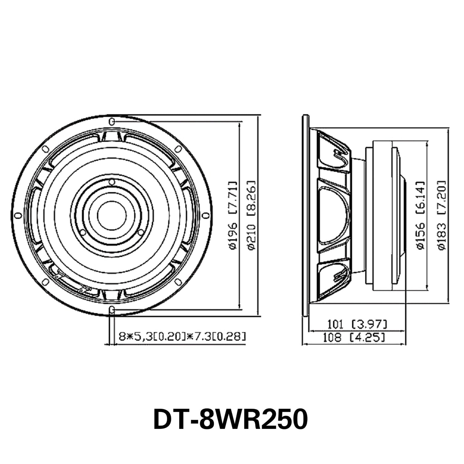 Woofer DT-AUDIO de 8 pulgadas y 250w RMS a 8 ohmios.