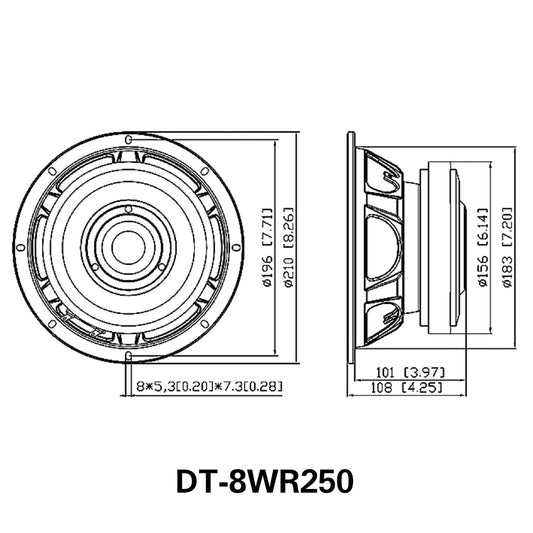 Woofer DT-AUDIO de 8 pulgadas y 250w RMS a 8 ohmios.
