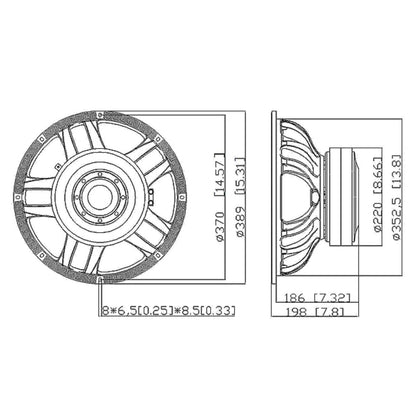 Subwoofer DT-AUDIO de 15 pulgadas y 1200w RMS a 8 ohmios.