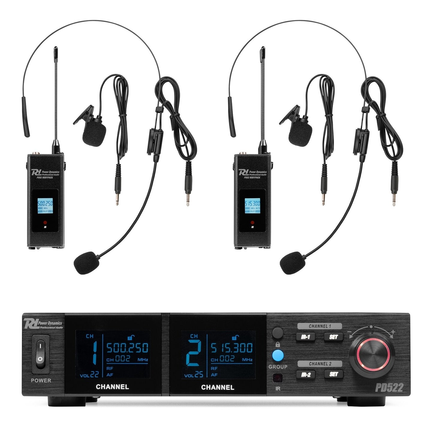 PD522B JUEGO DE MICRÓFONO INALÁMBRICO UHF CON 2 MICRÓFONOS DE PETACA