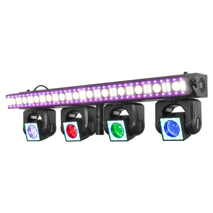 BeamZ ShowBar GO Edge - Barra con 4 Cabezas Móviles y Barra LED/Estroboscópica