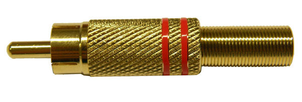 Euroconnex 1631 - Conector RCA Macho Dorado con Líneas Rojas