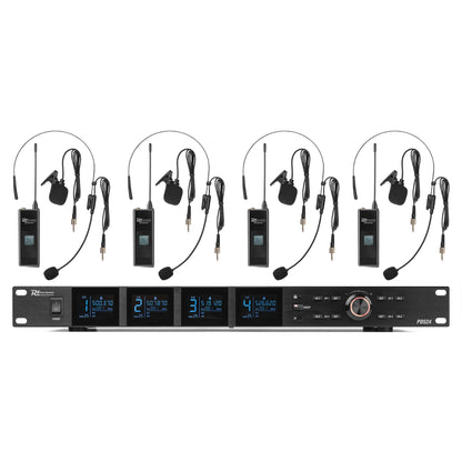 Power Dynamics PD524B — Sistema Micrófono Inalámbrico UHF 4 Canales con Petacas
