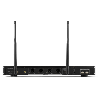 Power Dynamics PD524B — Sistema Micrófono Inalámbrico UHF 4 Canales con Petacas