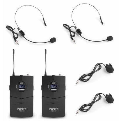 Vonyx WM82B Sistema Inalámbrico UHF de 2 Canales con 2 Petacas