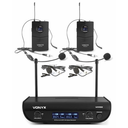 Vonyx WM82B Sistema Inalámbrico UHF de 2 Canales con 2 Petacas