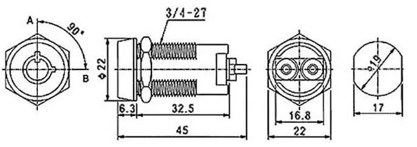 Plano de dimensiones y montaje del interruptor con llave Euroconnex 2139