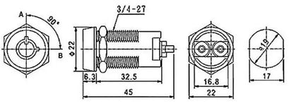 Plano de dimensiones y montaje del interruptor con llave Euroconnex 2139