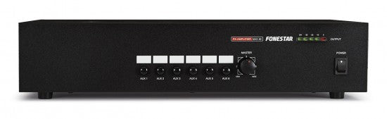 Amplificador de megafonía con selector de 6 entradas auxiliares y micro