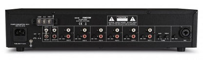 Amplificador de megafonía con selector de 6 entradas auxiliares y micro