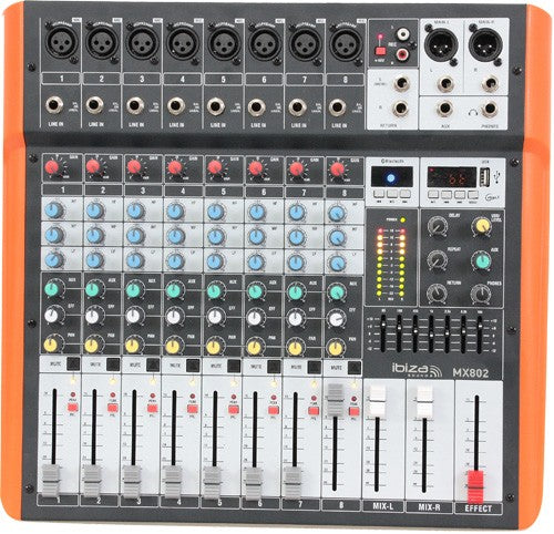Mesa de Mezclas 8 Canales Usb Mp3 Y Bluetooth