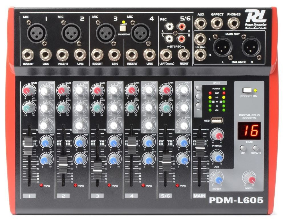 Power Dynamics	PDM-L605 Mezclador para escenario 6 Canales MP3/ECHO