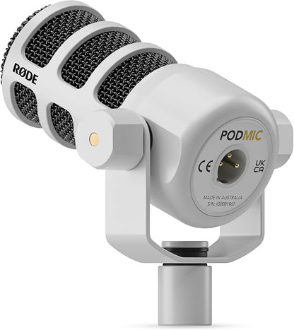 RODE PodMic White — Micrófono Dinámico Broadcast para Podcast (Blanco)