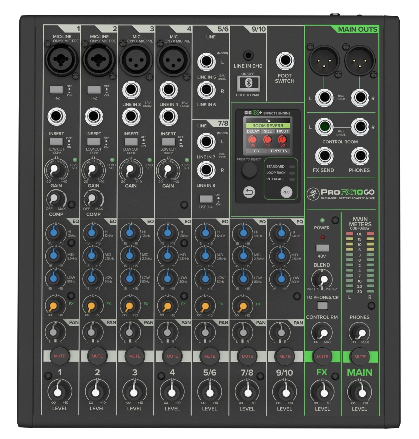 Mackie ProFX10 GO - Mesa de Mezclas Portátil 10 Canales con Batería y Bluetooth