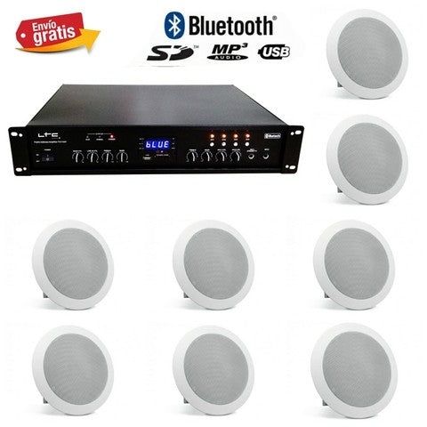 Amplificador linea 100v + 8 altavoces de techo de 8 pulgadas.