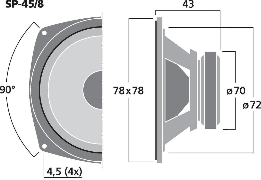 SP-45/8 Altavoz de graves-medios, 20 W, 8 Ω