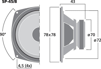 SP-45/8 Altavoz de graves-medios, 20 W, 8 Ω
