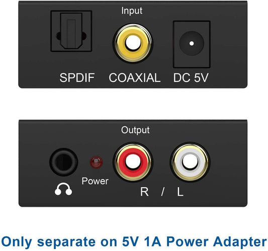 Convertidor audio digital fibra optica a rca y toma auriculares