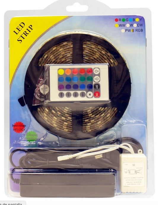 KIT tira led 5 metros rgb con silicona