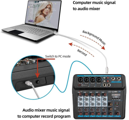 Mezclador intreface audio 6 canales usb A6