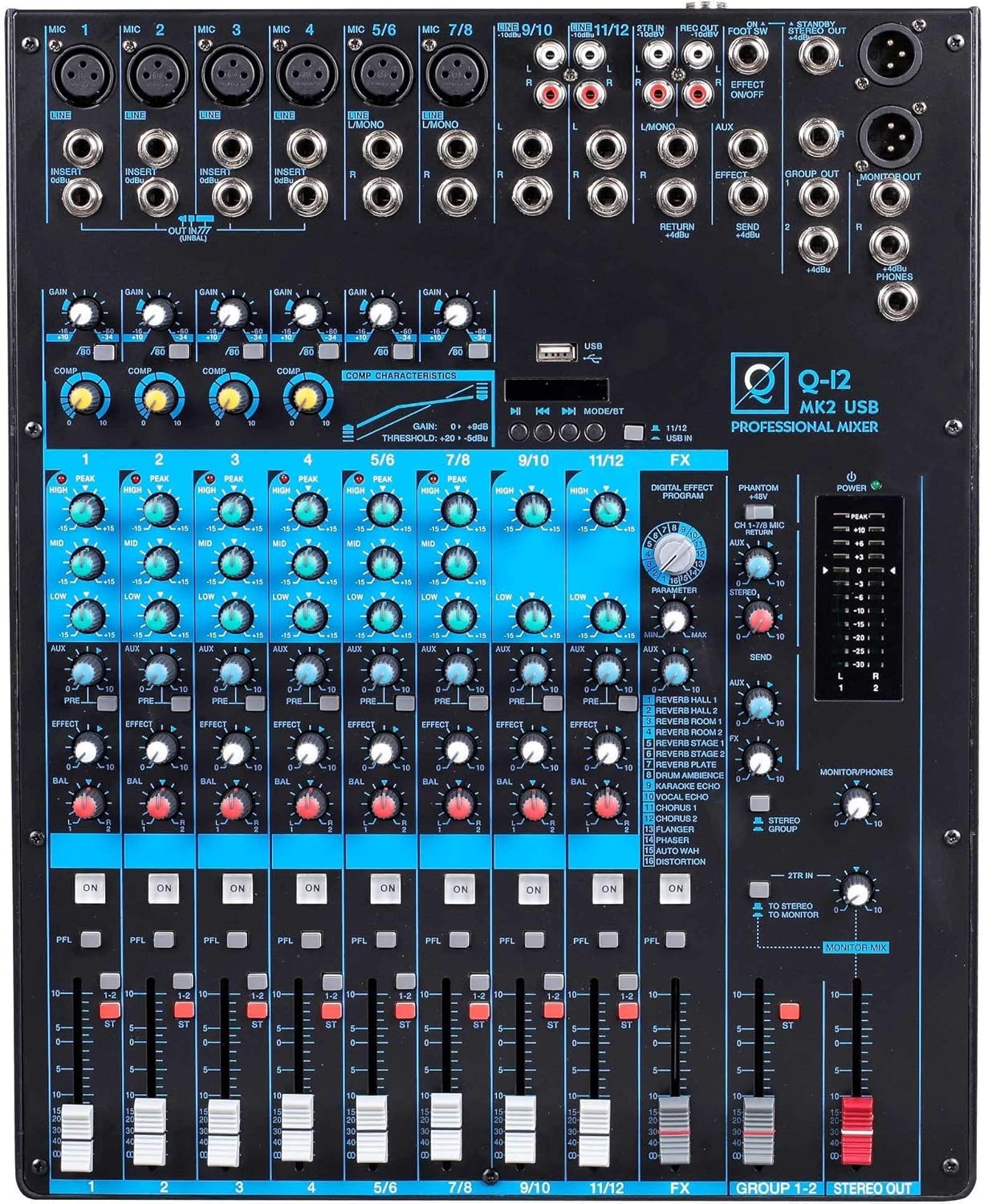 Oqan Mixer Q12 MK2 USB Mezclador compacto de 12 canales