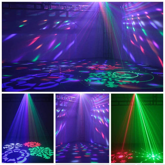 Efecto led  rgbw 4 in 1 con derby + laser + strobo + flower.