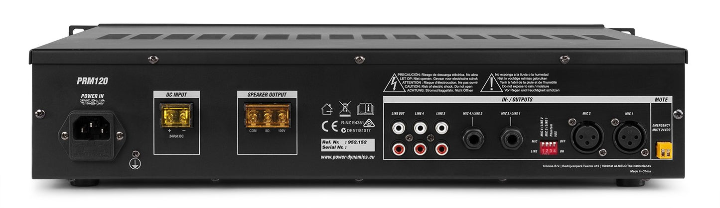 Power Dynamics PRM120 Mezclador Amplificador 100V 6 Canales 120W