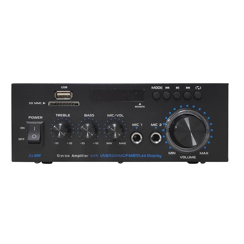 AMP 30 Amplificador Hi-Fi estéreo con reproductor MP3, Bluetooth y radio FM
