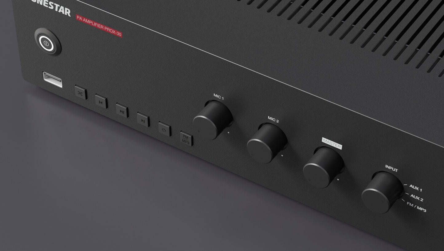 PROX 30.Amplificador de megafonía con reproductor USB/FM