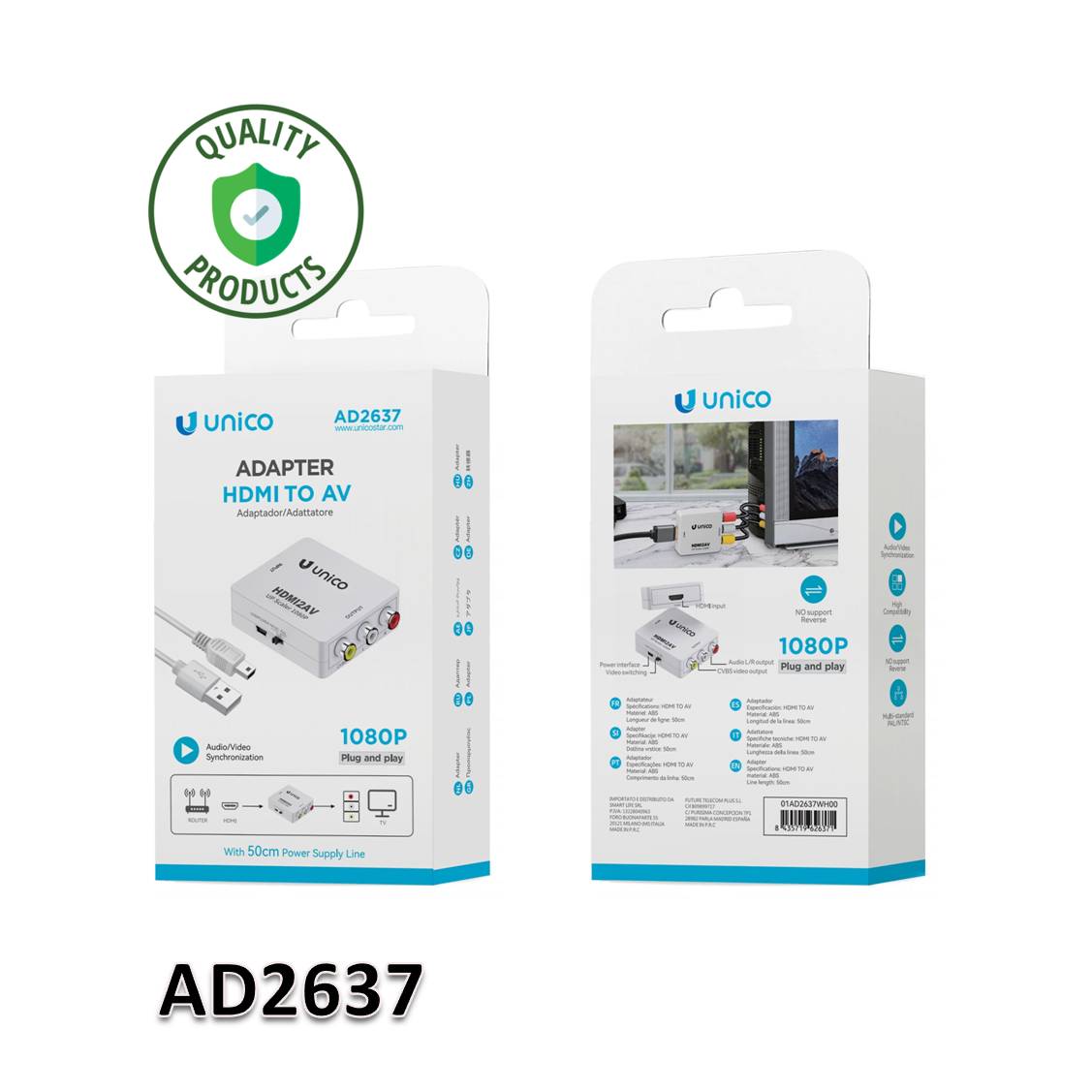 UNICO AD2637 | Adaptador Conversor HDMI a 3-RCA (AV)